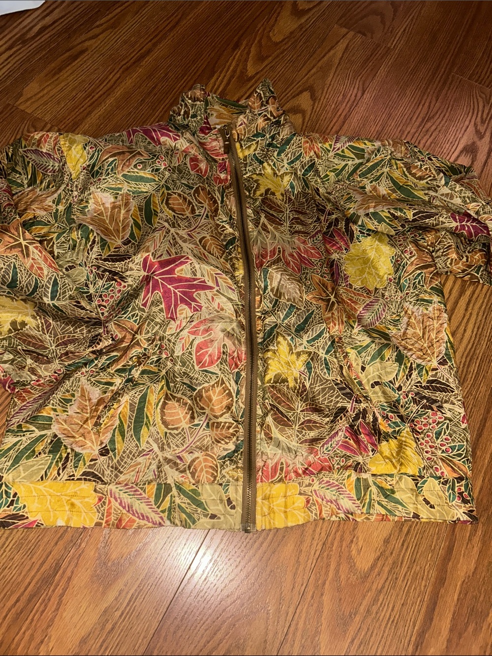 Vintage Silk Outbrook Leaf-Print Lightweight Women's Lined Jacket Multicolor (M)